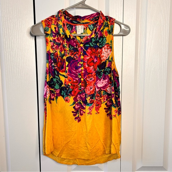 MEADOW RUE Anthropologie Cecilia Floral Sleeveless Blouse Size Small Lightweight - Picture 1 of 5